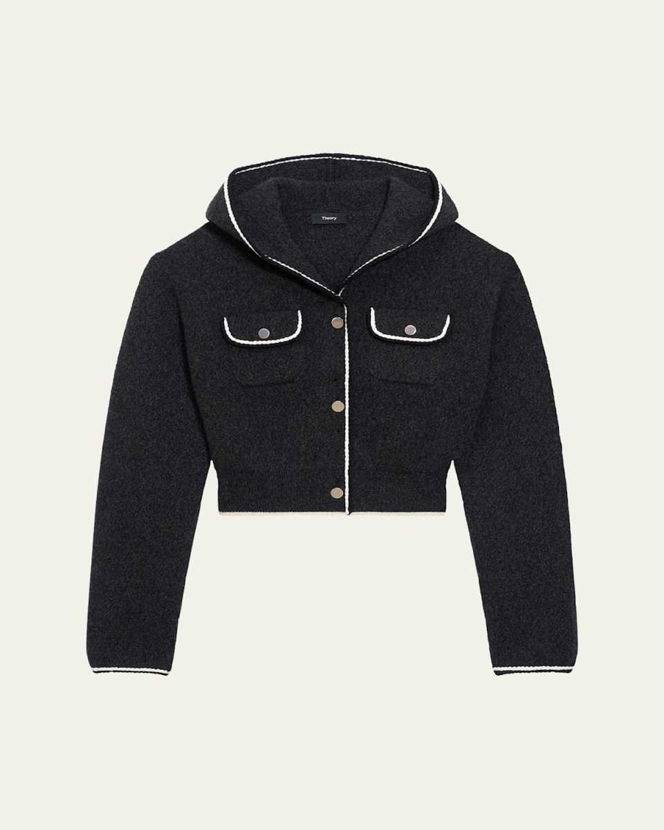 Cropped Wool-Cashmere Hoodie Cardigan